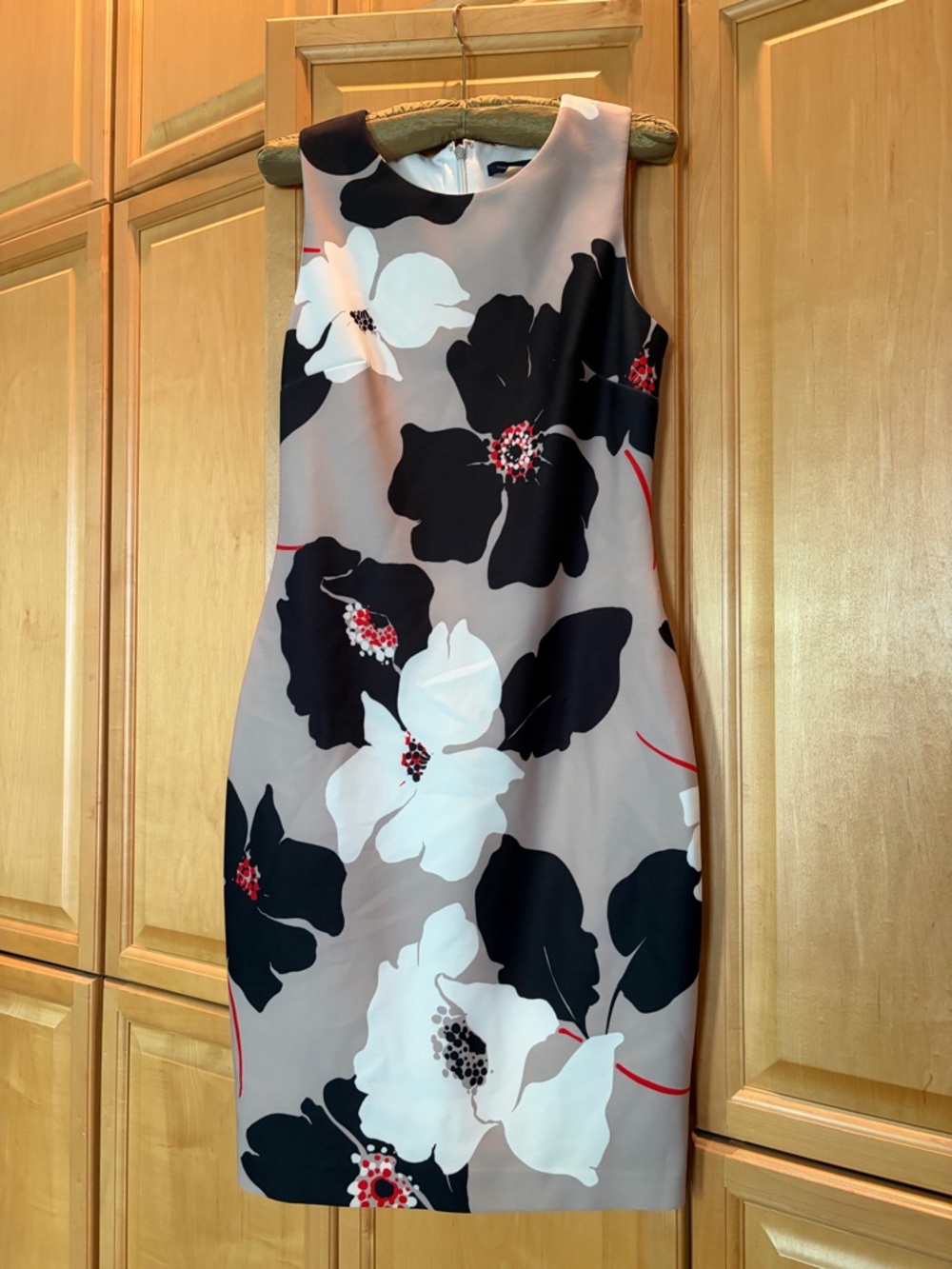Tommy Hilfiger Taupe Midi Dress with Black & White Floral Print
